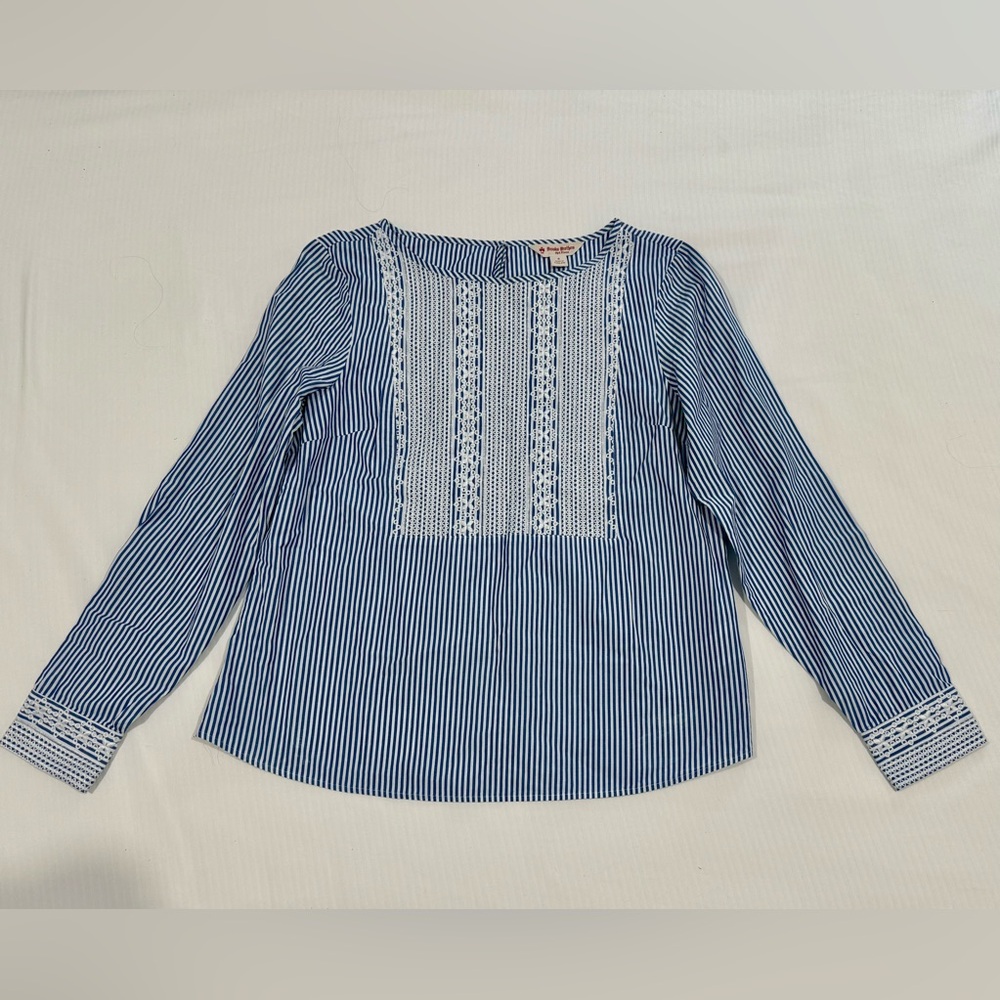 Brooks Brothers Blue and White Striped Embroidered Blouse Size 8